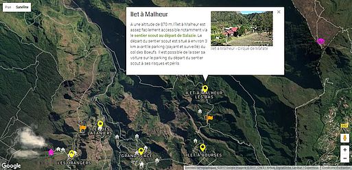 Mise en place de carte Gmap interactive Exemple de carte interactive (ici, Mafate)