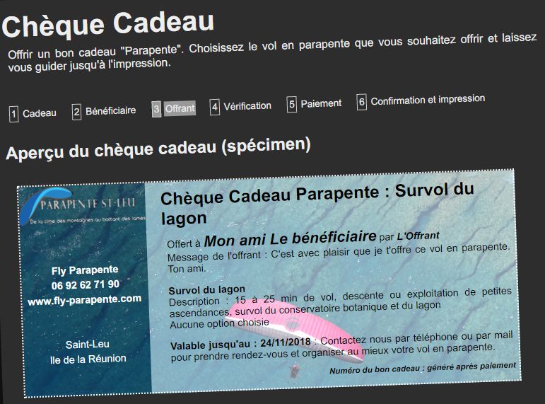 Ajouter un chèque cadeau sur son site web Chèque cadeau La Réunion - Exemple web