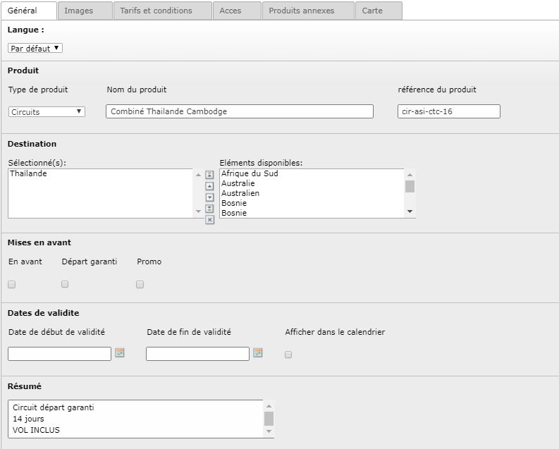 Exemple de gestion de données personnalisées Interface d'administration de contenu de site internet